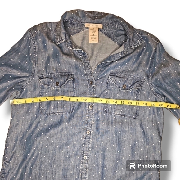 Med Philosophy polka dotted denim like shirt dress with pockets - Picture 5 of 9